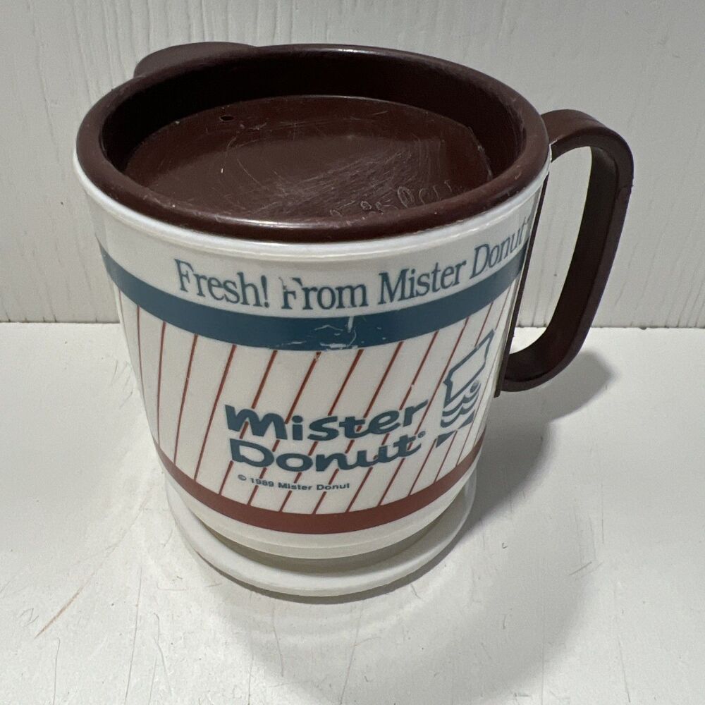 Vintage Mister Donut Travel Coffee Cup ︱W/ LID︱WHITLEY︱1989︱
